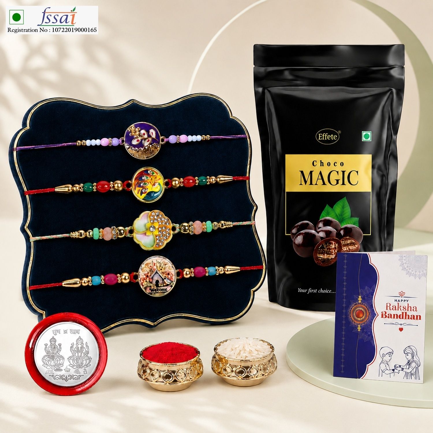 effete Rakhi With Chocolate|Roli-chawal|Coin|Greeting Card_K4_1914+1910+1897+1887+SM40 Assorted Gift Box-picture-14