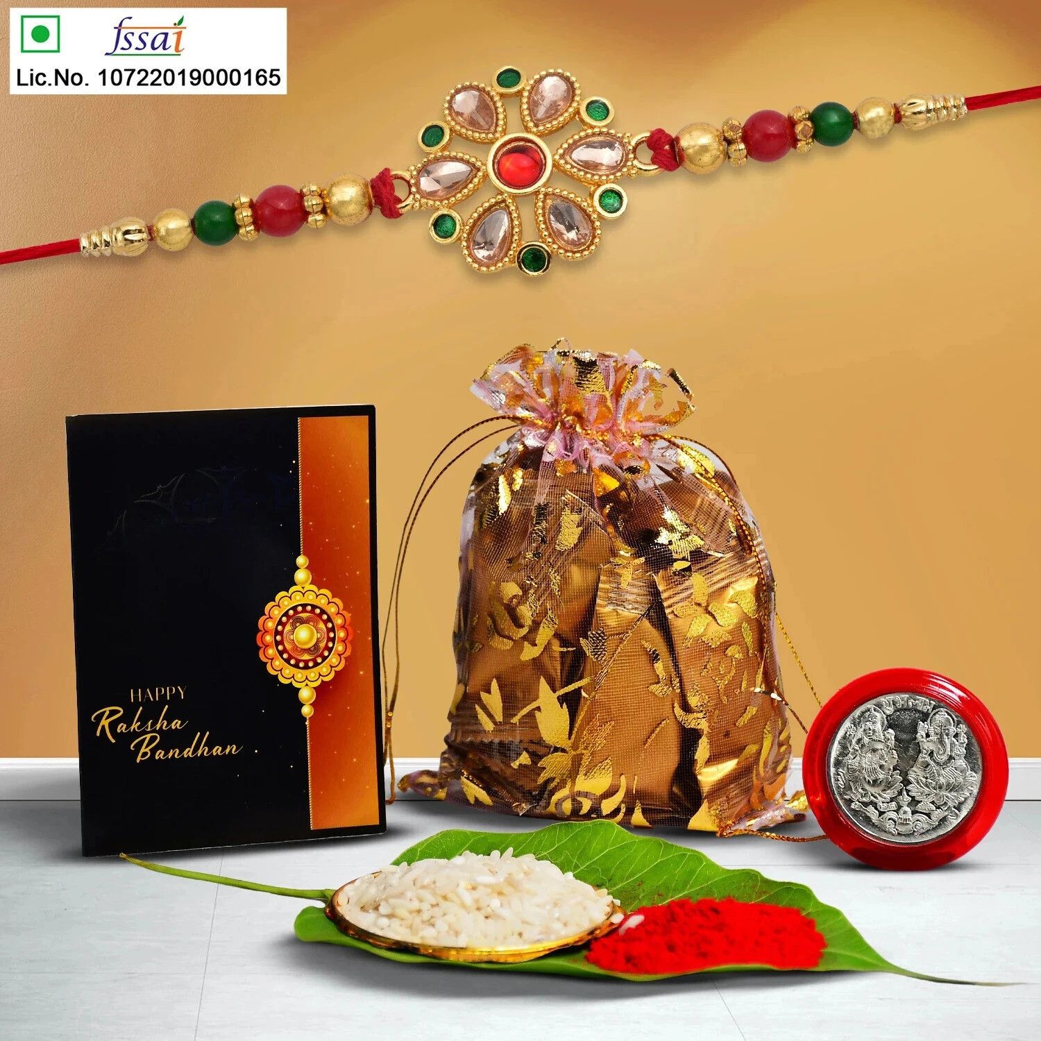 deodap Designer Rakhi Combo Gift Set for Brother |Centre Chocolate|Chocolate|Y22K1_357_PC10 Assorted Rakhi, Chawal Roli Pack, Greeting Card, Coins Set-picture-16