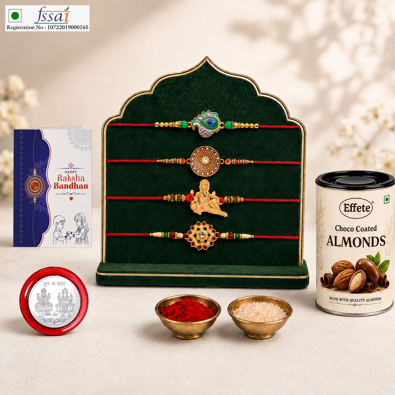 effete Rakhi With Chocolate|Roli-chawal|Coin|Greeting Card_K4_776+601+355+501+CA96 Assorted Gift Box-picture-19