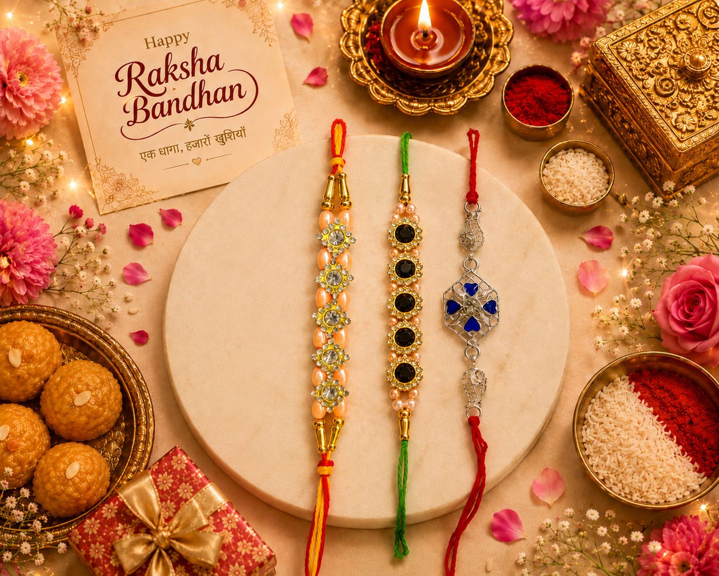 Bracelet Designer Rakhi Set of 3 for Brother Traditional Raksha Bandhan Gift Set Assorted Bracelet Set-image-0