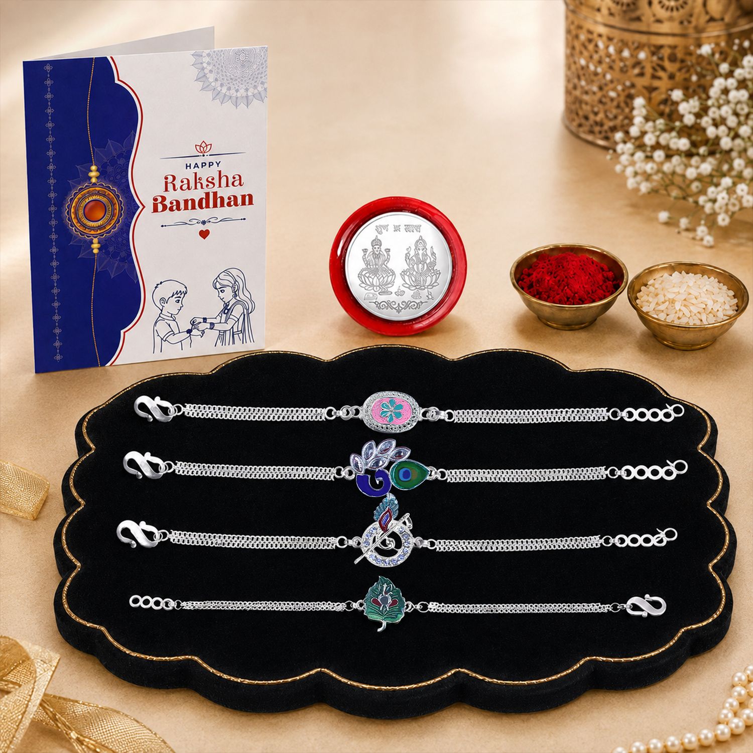 deodap Designer Rakhi With Rakhi|Roli-chawal|Coin|Greeting Card_K4_D14+D23+D22+D26 Assorted Rakhi Set-picture-18