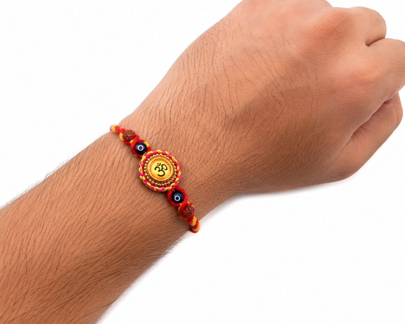 Religious Kaudi Omm Rakhi Set Jute, Mauli Thread Chawal Roli Pack, Bottle Set-image-7
