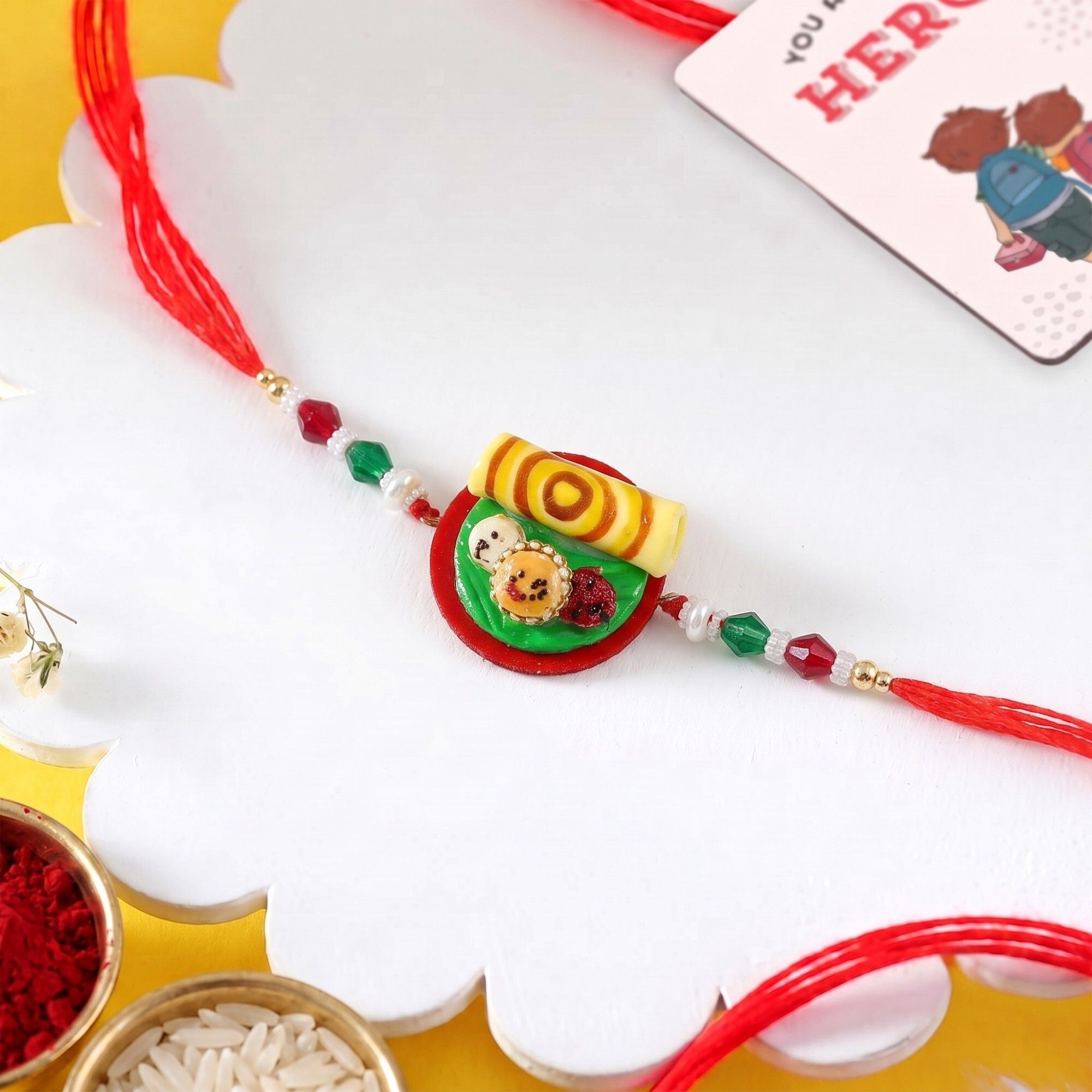 ascension Designer Mini Food Theme Rakhi Bracelet for Bhaiya with Roli Tilak & Fridge Magnet Assorted Rakhi Set-picture-10