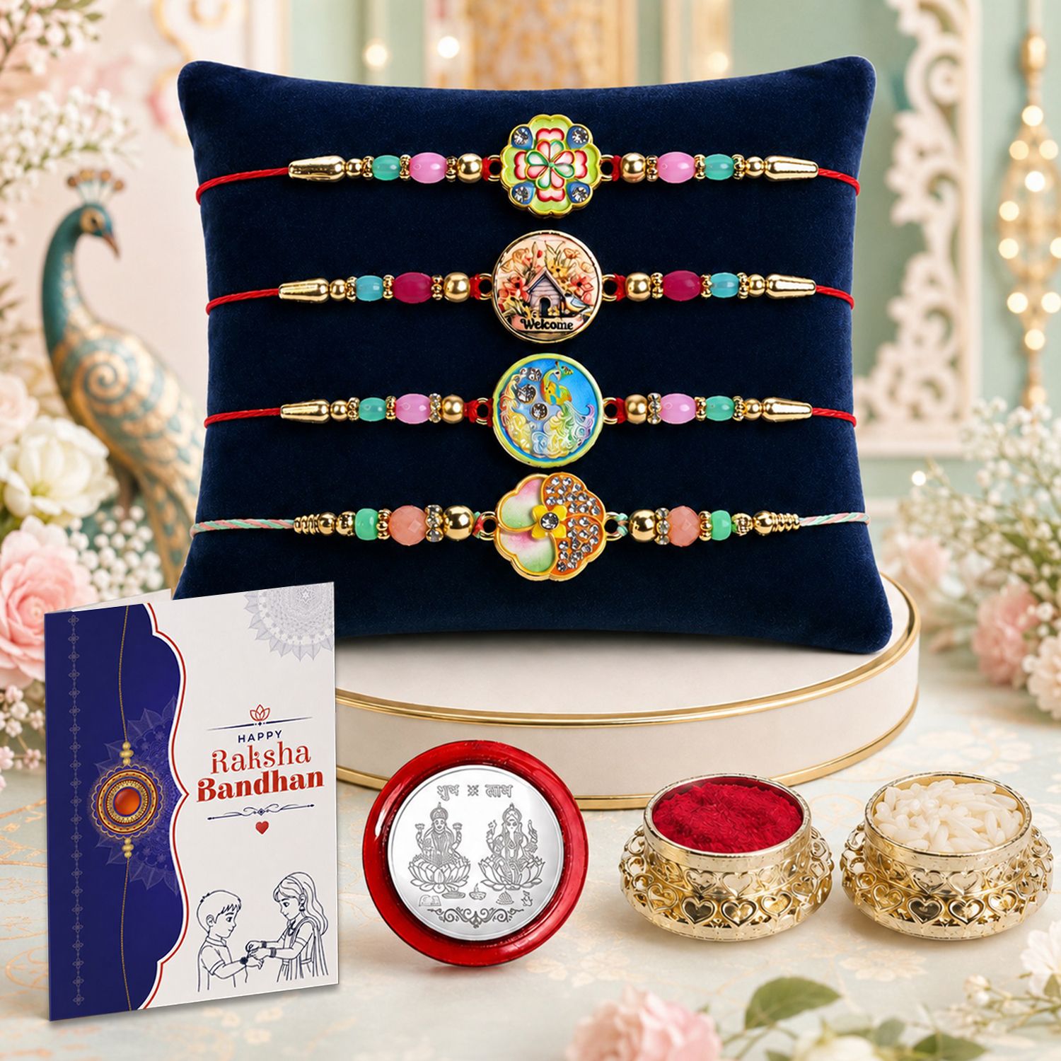 deodap Designer Rakhi With Rakhi|Roli-chawal|Coin|Greeting Card_K4_1885+1887+1890+1897 Assorted Rakhi Set-picture-11