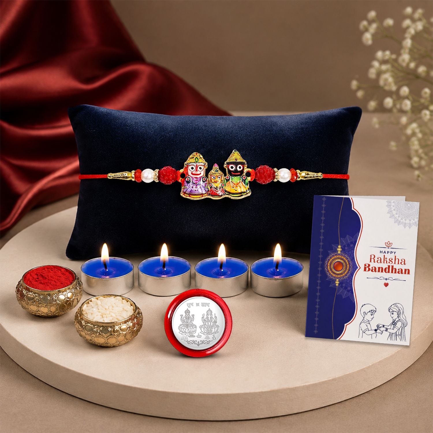 Designer Rakhi With Candles|Roli-chawal|Coin|Greeting Card_K1_1021_13742(Q4) Assorted Rakhi Set-image-26