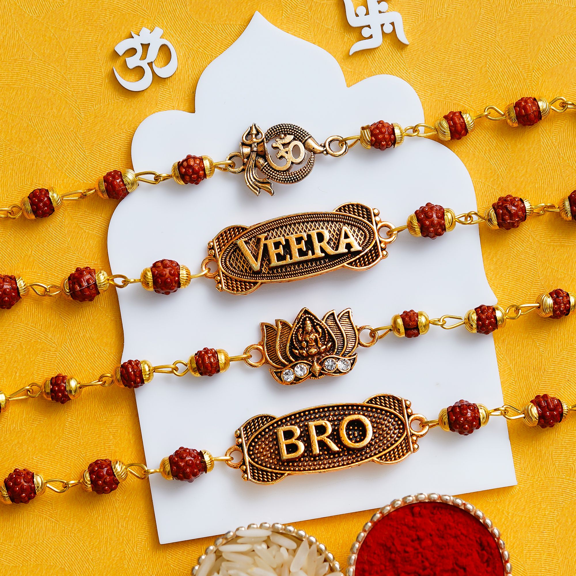 Bracelet Rakhi For Brother - 01 Assorted Rakhi, Chawal Roli Pack, Greeting Card Set-image-24