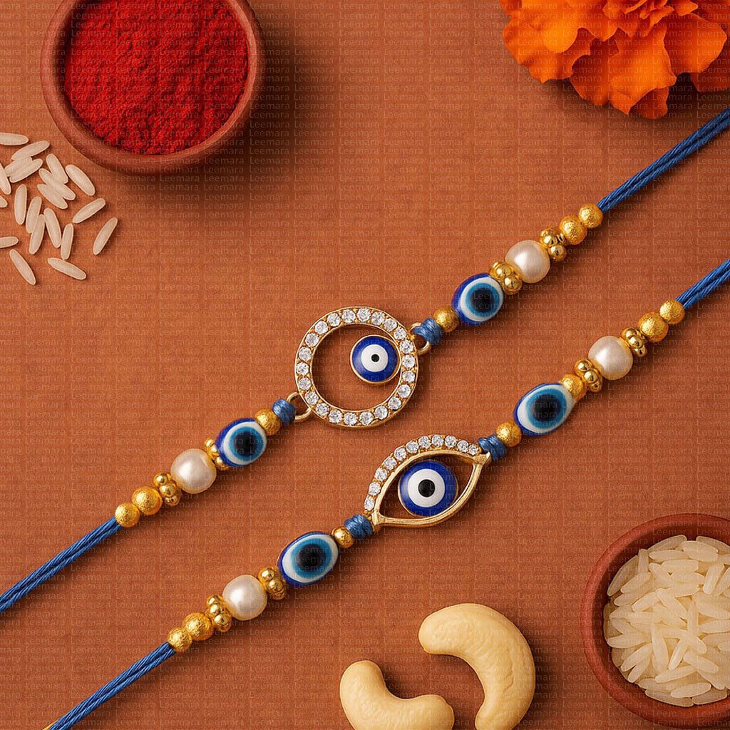 Designer LMR-R-22-23 Mauli Thread, Gold Finish, Pearl, Kundan Rakhi, Chawal Roli Pack, Greeting Card Set-image-25