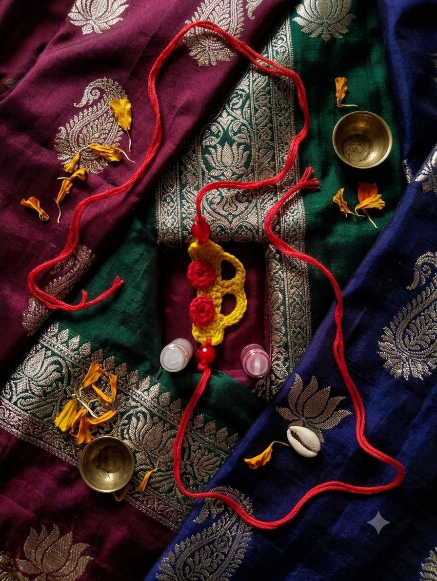 aadvik creation Designer Handmade Crochet Spiral Rings Rakhi-1 Jute Rakhi Set-picture-1