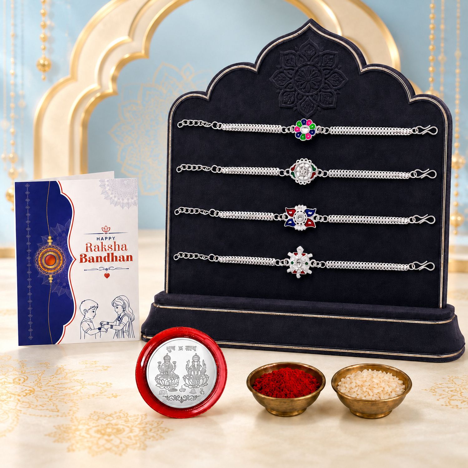 deodap Designer Rakhi With Rakhi|Roli-chawal|Coin|Greeting Card_K4_A27+A14+A30+A6 Assorted Rakhi Set-picture-25