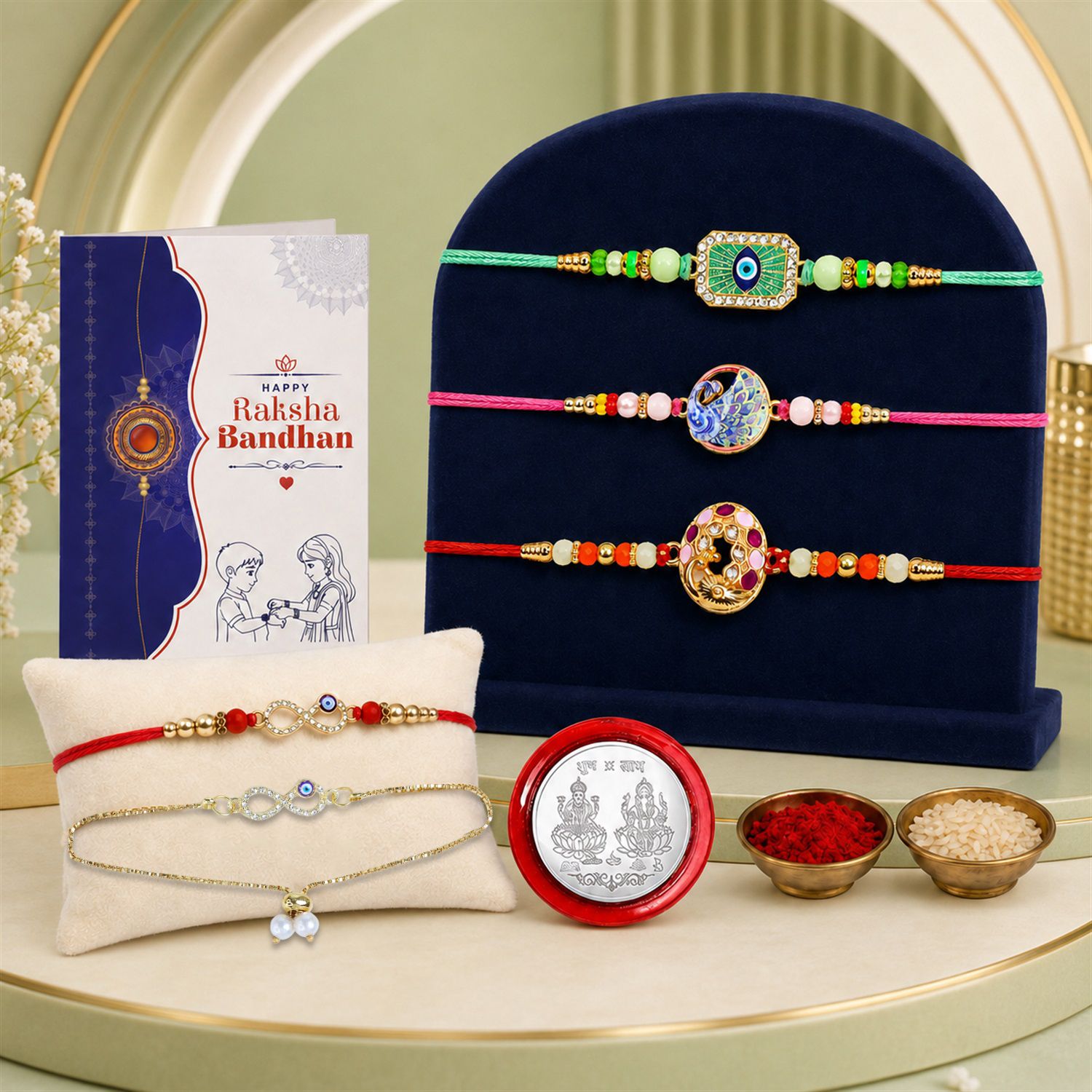 deodap Designer Rakhi With Rakhi|Roli-chawal|Coin|Greeting Card_K4_X49+1011+1020+1036 Assorted Rakhi Set-picture-30