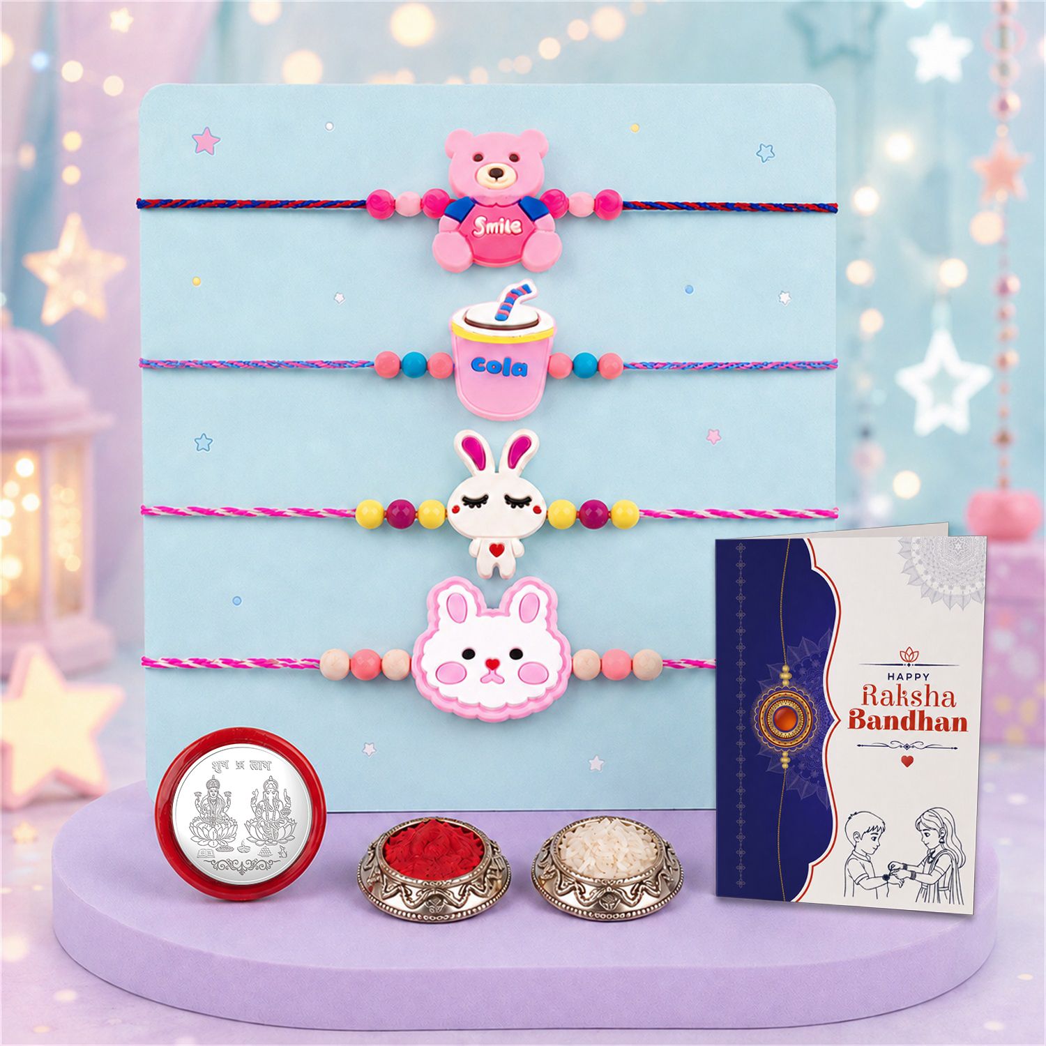 Designer Rakhi With Rakhi|Roli-chawal|Coin|Greeting Card_K4_1628+1653+1624+1617 Assorted Rakhi Set-image-44
