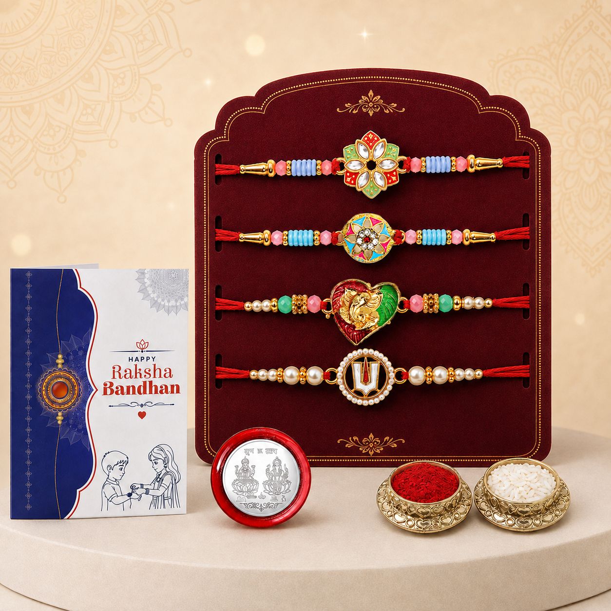deodap Designer Rakhi With Rakhi|Roli-chawal|Coin|Greeting Card_K4_1085+1094+1091+1077 Assorted Rakhi Set-picture-41