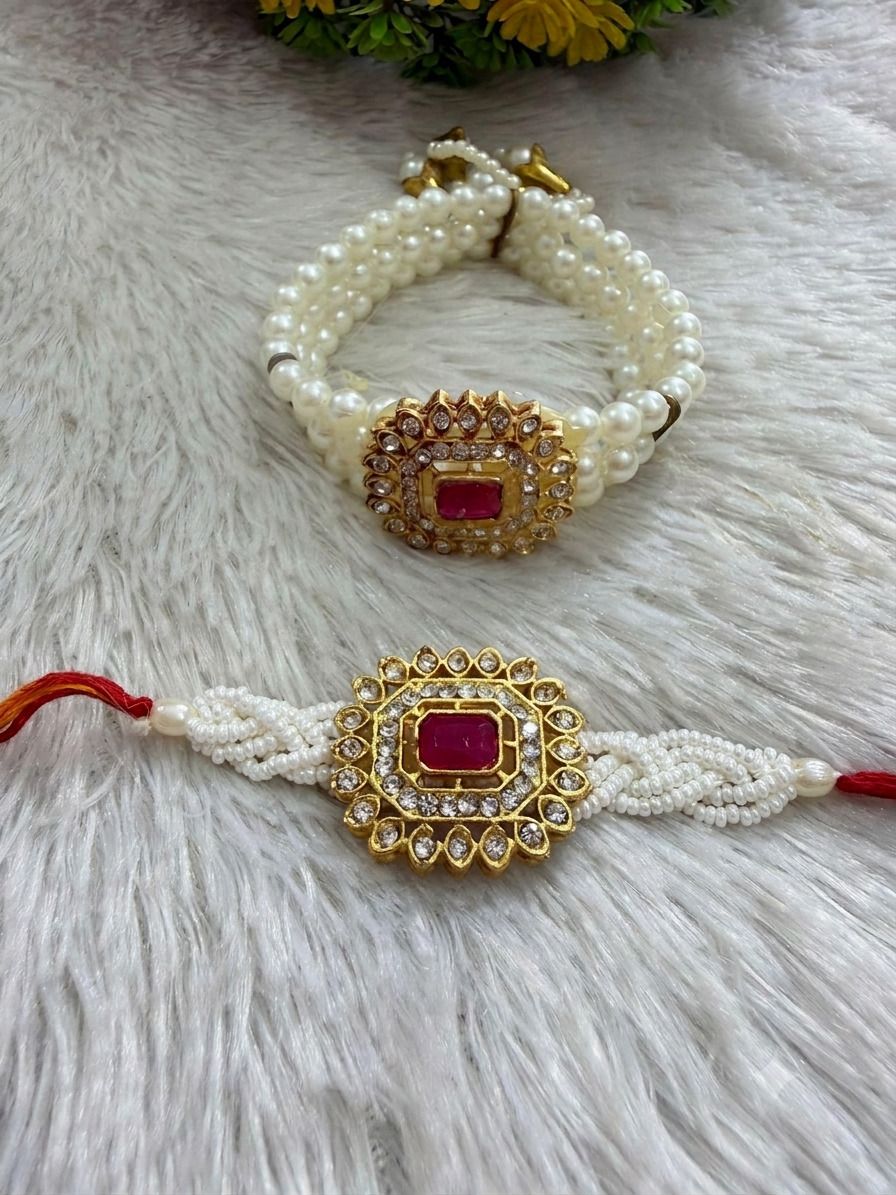 Bhaiya Bhabhi AYA_0102 Pearl, Mauli Thread, Plastic (PVC) Rakhi Set-image-15