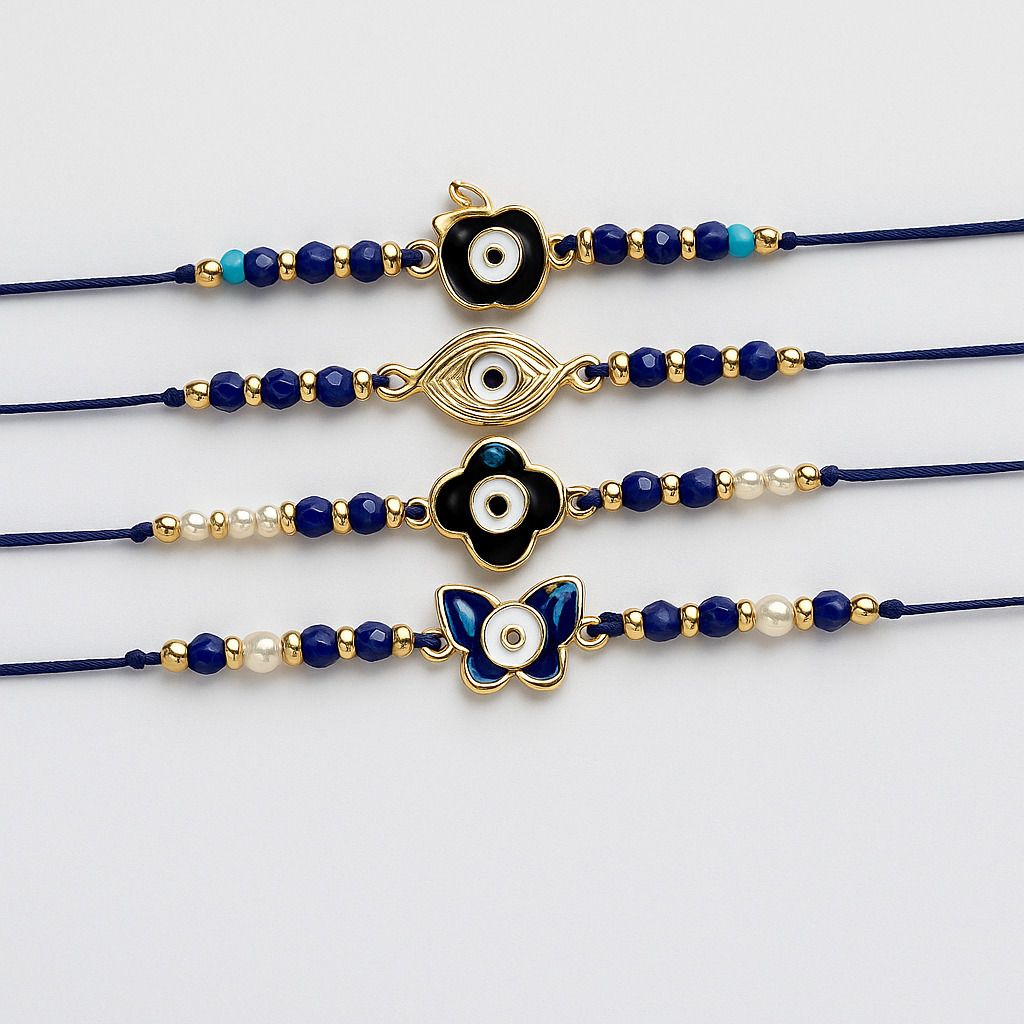 plusbeauty Bhaiya Bhabhi Evil Eye Rakhi Set for Bhaiya / Brother Set 4 Rakhis Mauli Thread Rakhi Set-picture-2