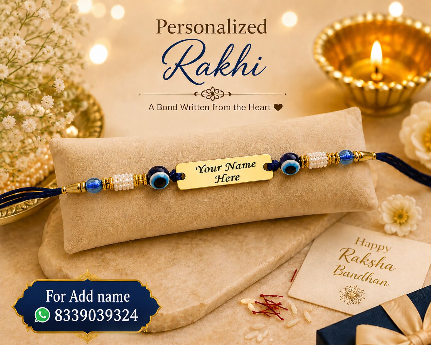 celed Bracelet evileye rakhi pack 1 Gold Finish Chawal Roli Pack Set-picture-10