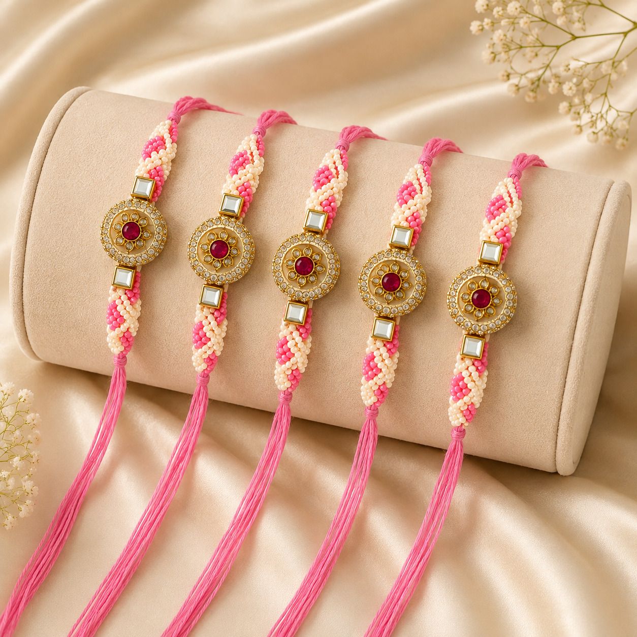 elanora jewels Designer Rakhi | Rakhi Designer | Rakhi Gift | Rakhi for Brother | Rakhi Set Combo_FP17 Mauli Thread, Pearl Rakhi Set-picture-0
