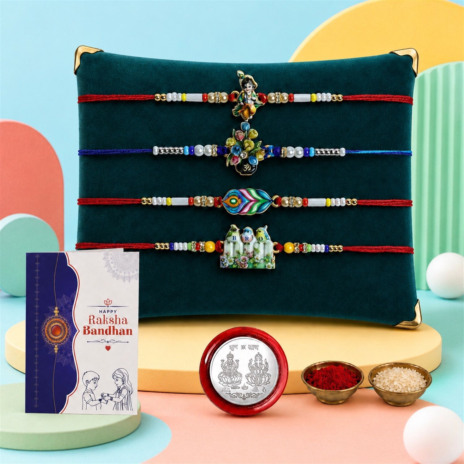 deodap Designer Rakhi With Rakhi|Roli-chawal|Coin|Greeting Card_K4_1134+1135+1132+1139 Assorted Rakhi Set-picture-37