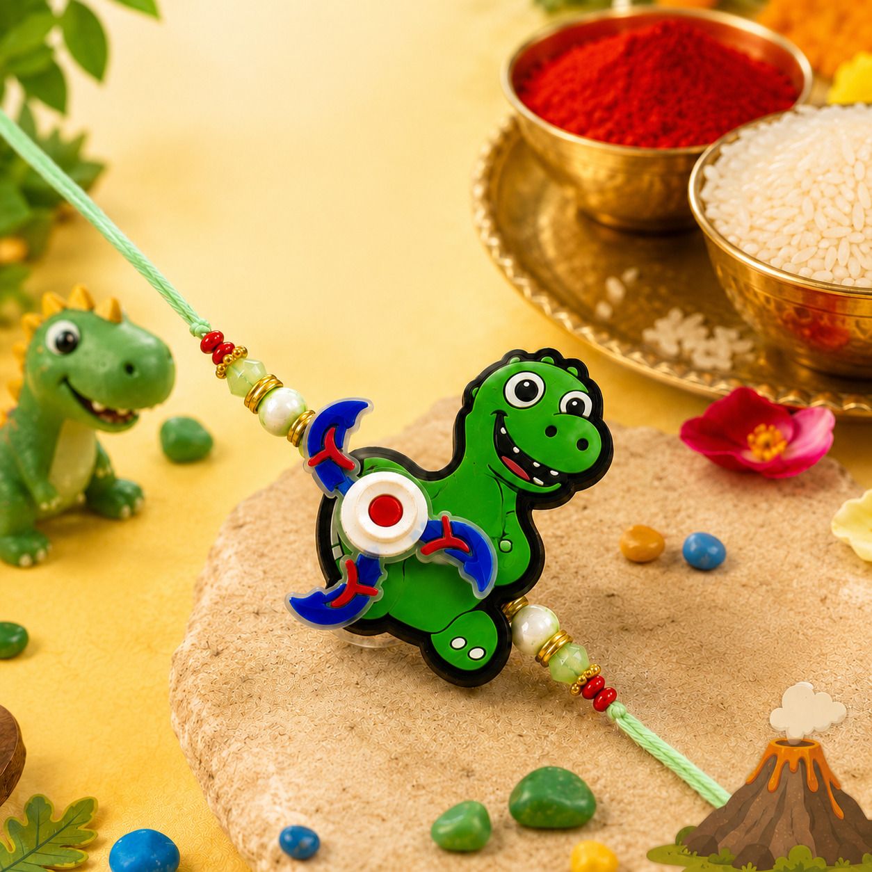 Kids 360° Cute Bear Rotating Fidget Spinner Rakhi for Kids Mauli Thread Rakhi, Chawal Roli Pack Set-image-40