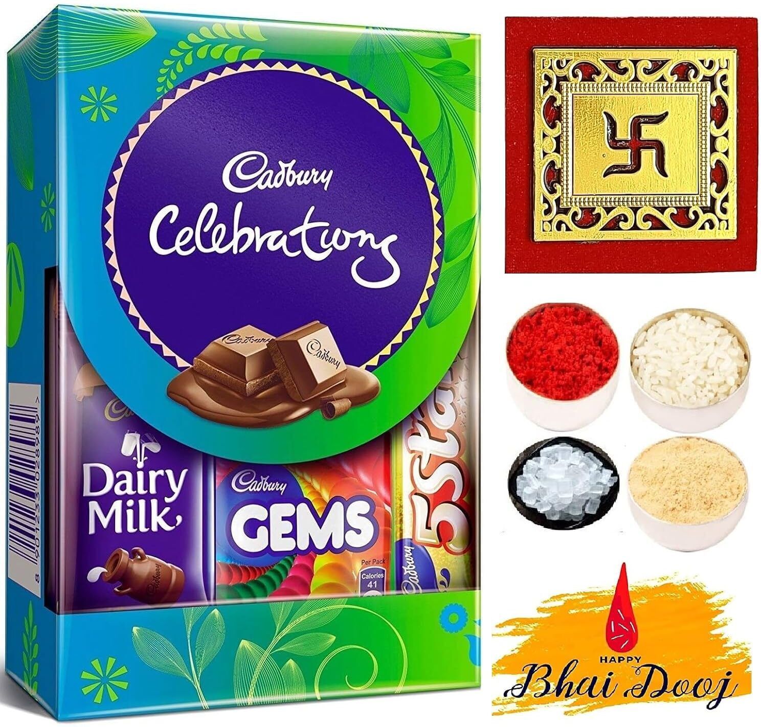Bhai Dooj Tikka Gift Set for Brother with Celebrations Assorted Chocolates Assorted Chawal Roli PackSet