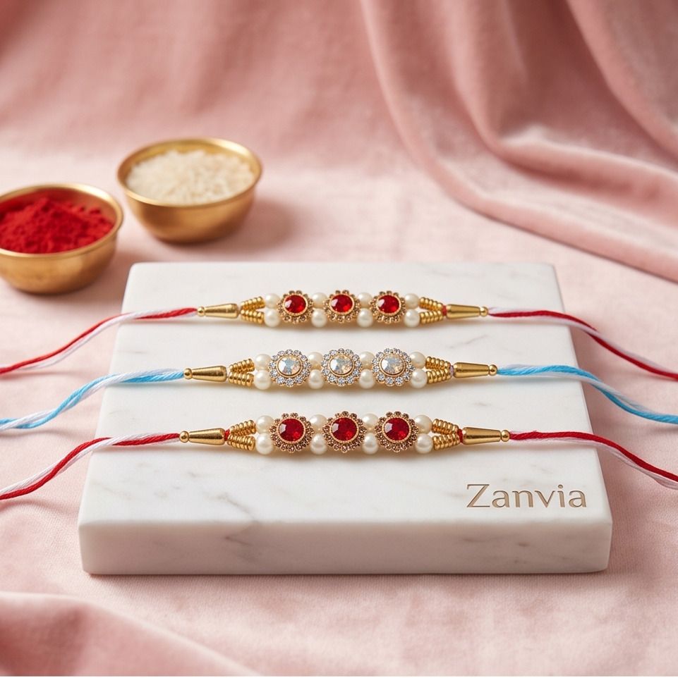 Designer Elegant Designer Rakhi Collection | Premium Festival Gift Set for Bhai Assorted Rakhi, Greeting Card, Chawal Roli Pack Set-image-33