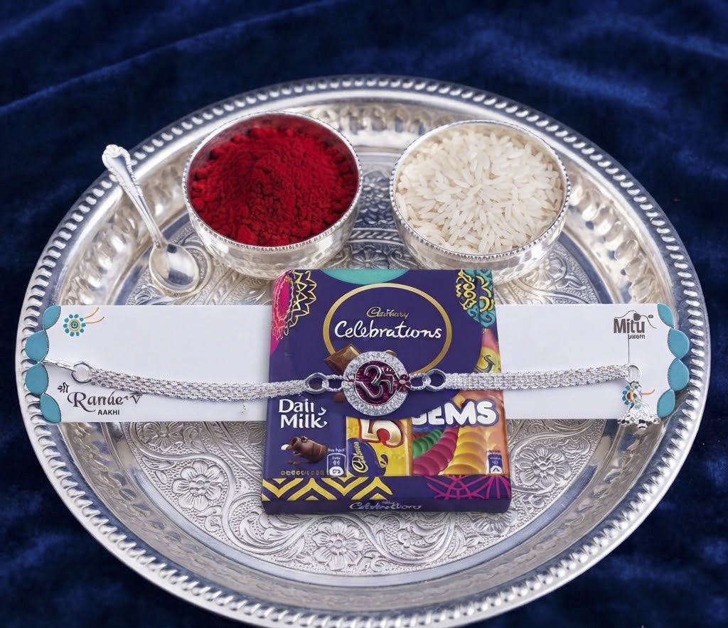 simbex Bracelet Silver Rakhi With 49 gm chochlate Pack , Roli And Chawal Silver Chawal Roli Pack, Rakhi Set-picture-10