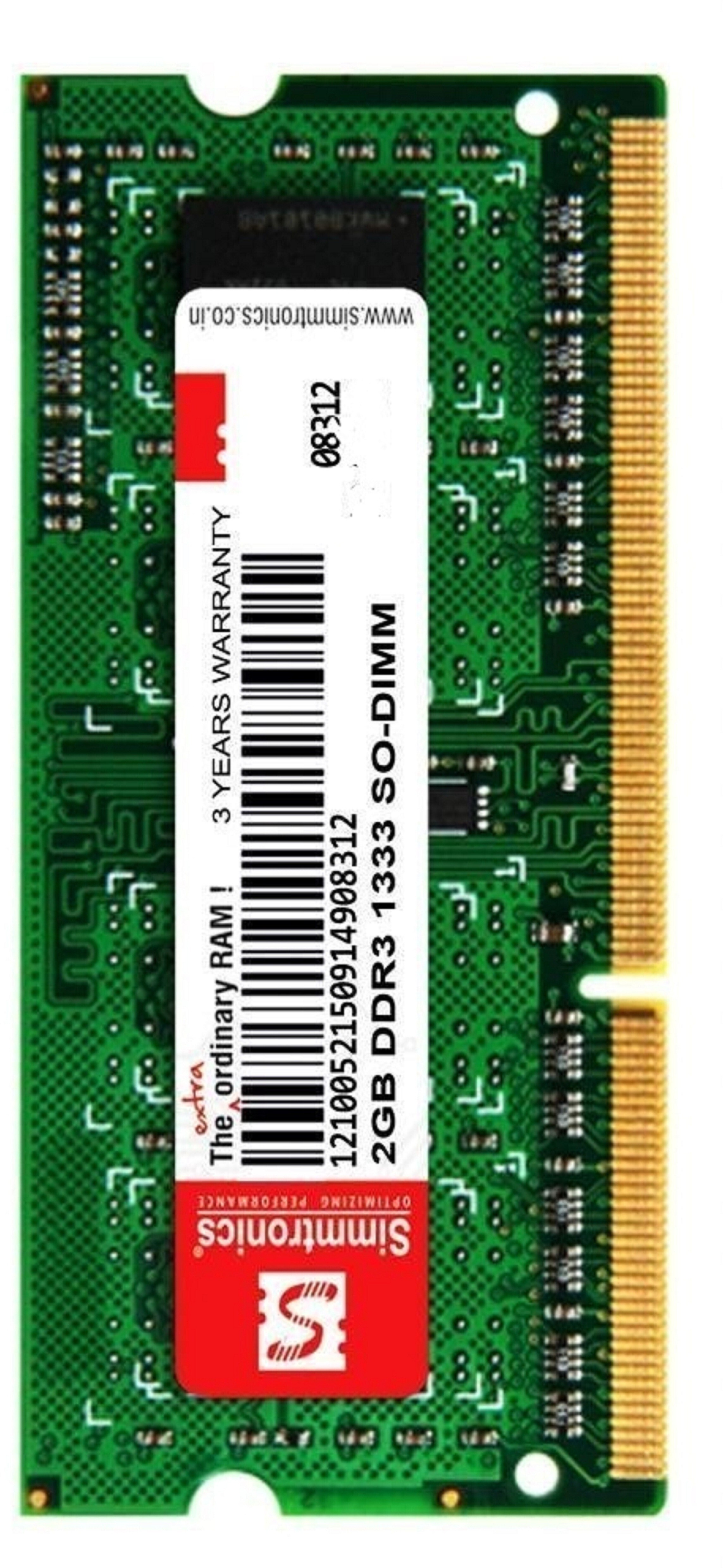 simtronics 2 gb ddr3 1333 DDR3 2 GB (Single Channel) Laptop (Simmtronics 2GB Ddr3 1333Mhz Laptop Ram) image 1