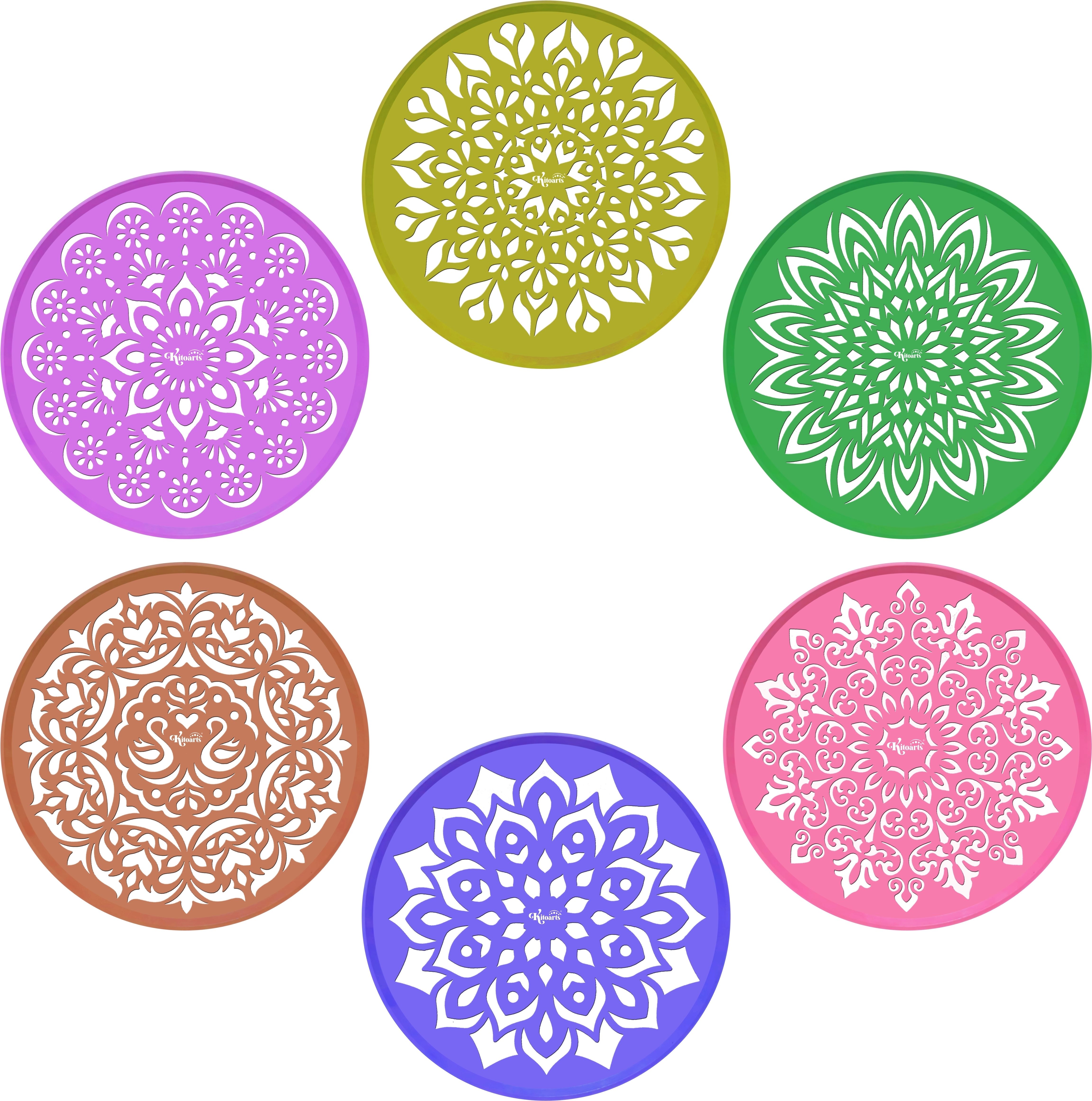 kitoarts Rangoli Stencils,Kolam Stencils,Rangoli Designs,Rangoli Stencil For Floor 6 Pcs Rangoli Stencil-picture-22