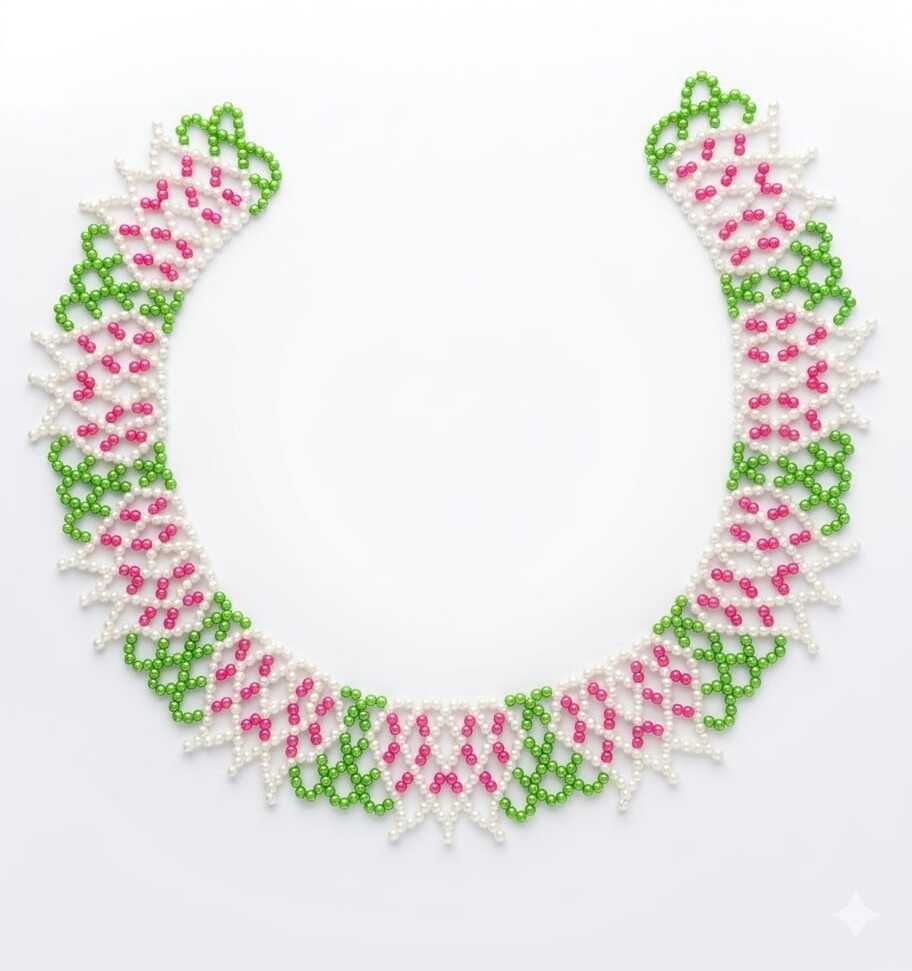 Handmade Moti Thali Mahirap - Decorative Pink & Green Pearl Bead Border Rangoli Stencil-image-44