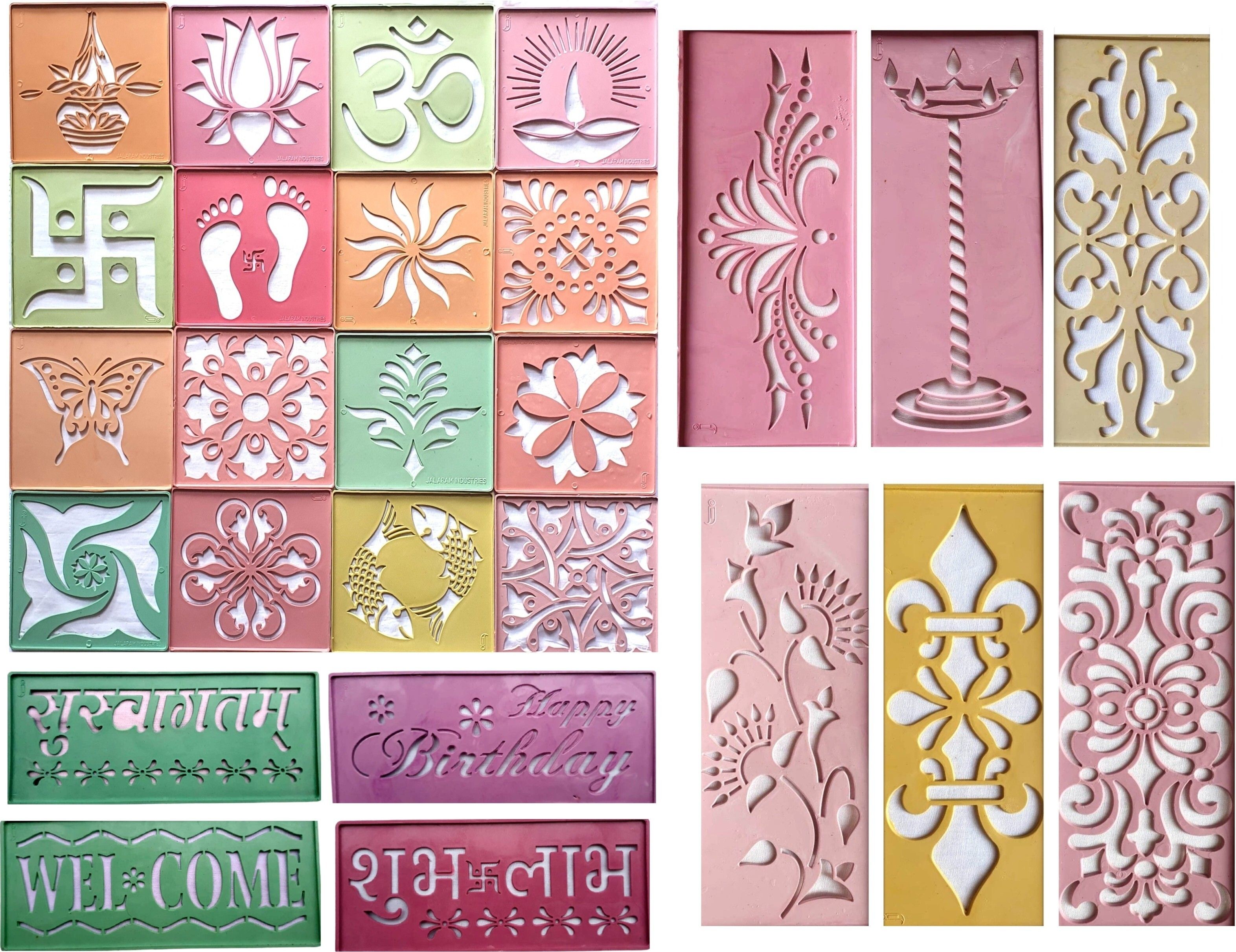 Ready to Draw Rangoli Making Kit Rangoli Making Stencils Rangoli Stencils, Rangoli Stencils for Floor Decoration Navratri Pongal Puja Mandir- 4X4 inches Square(Set of 16) and 3X7 inches Rectangle(set of 10) Rangoli Stencil-image-3