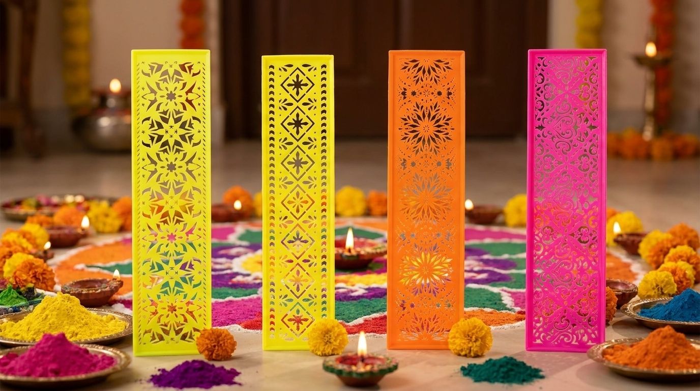 r.k.raju & co. R.K. Raju & Co. Plastic Umrah Pata Rangoli Stencil Set (4x16 Inch, Pack of 4) Rangoli Stencil-picture-23