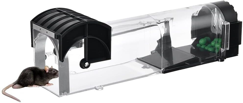 Rat Trap Cage for House Garden Patio, 32cm Long Transparent Humane Mouse Traps Live Trap