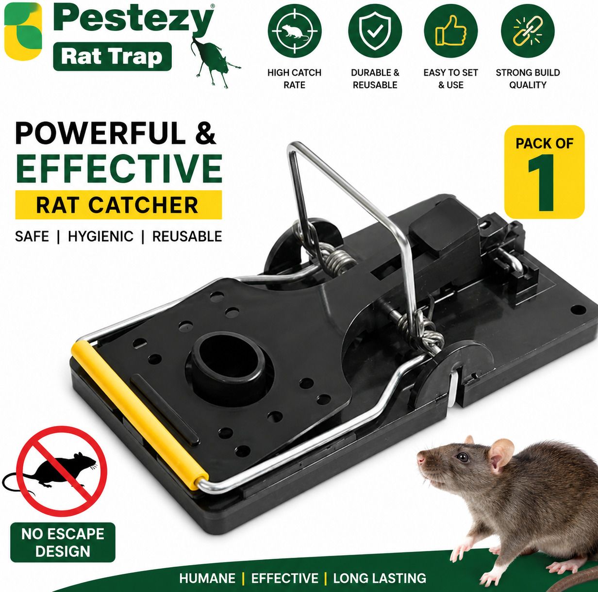 pestezy Heavy Duty Rat Trap Reusable Mouse Catcher Rodent Control Trap Pack of 1 Snap Trap-picture-26