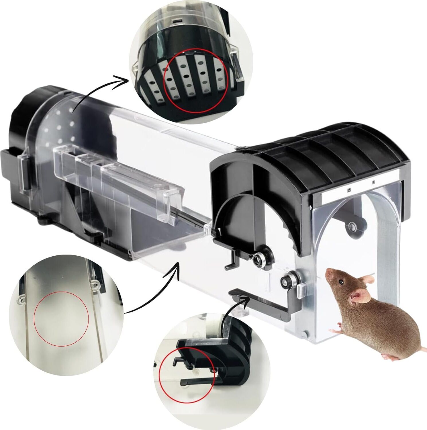 Rat Trap Cage for House Garden Patio - 32 cm Humane Reusable Smart Rat Catcher Live Trap