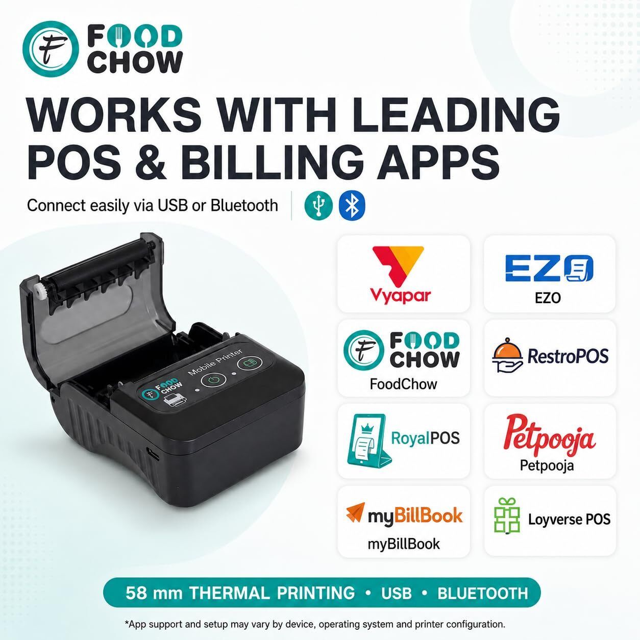 FoodChow Billing Printer Machine 2-Inch | Mobile Bluetooth 1500 Mah Rechargable Battery Thermal Receipt Printer-picture-41