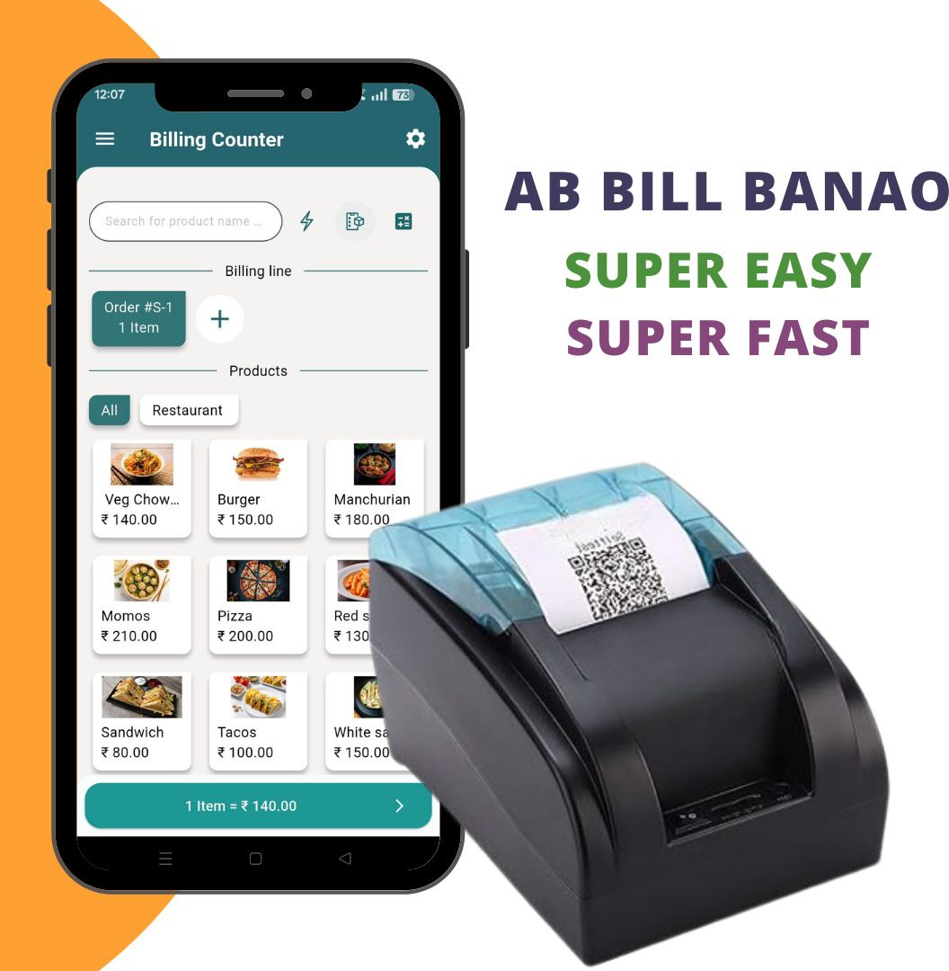 ASOL 58MM 2 Inch USB & Bluetooth With 1 YEAR FREE Mobile Billing Offline App Thermal Receipt Printer