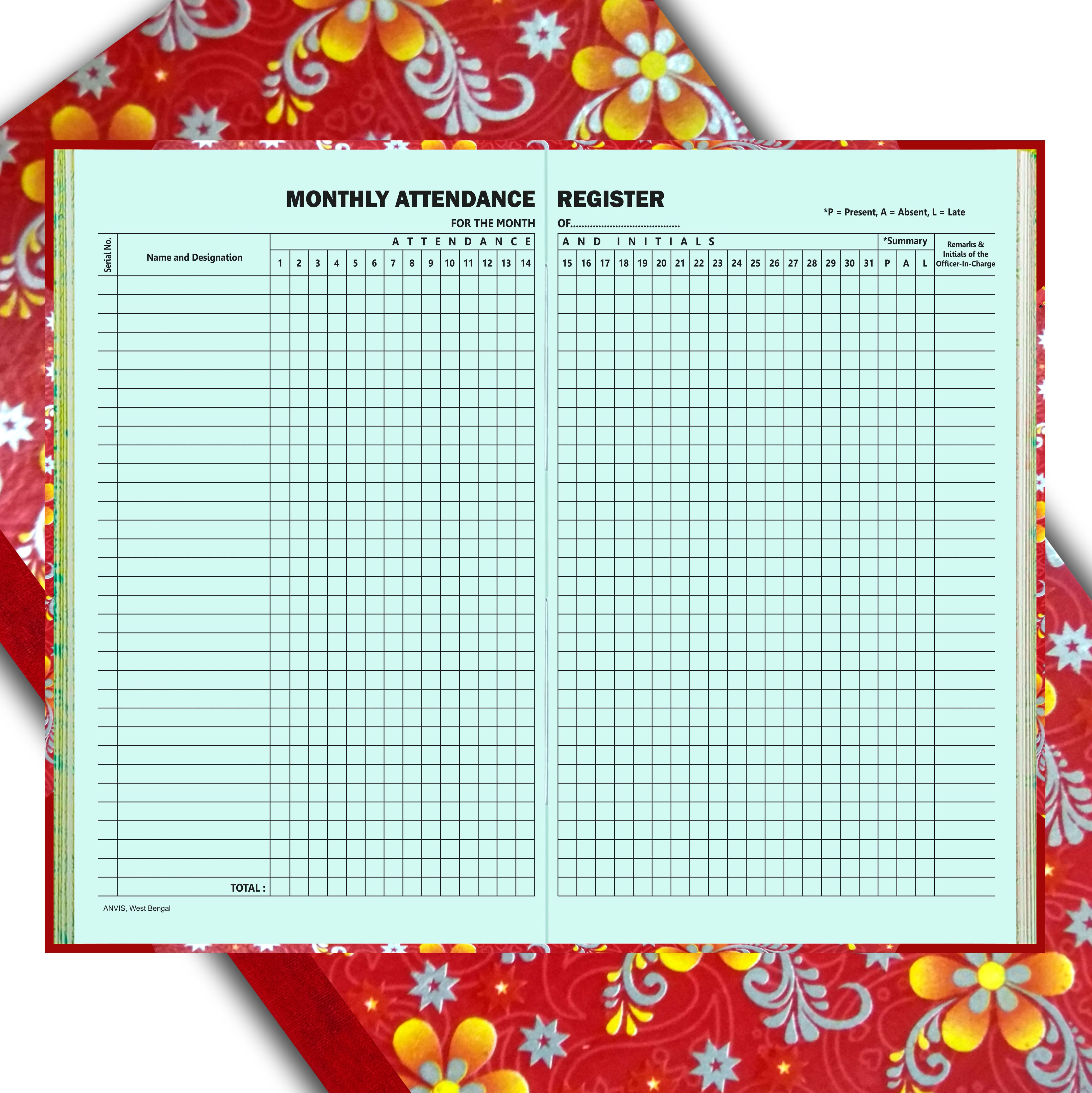 Premium Monthly Attendence Register | 50 Sheets | 100 Pages | Hard bound 1-Part Record Keeping Books-image-0