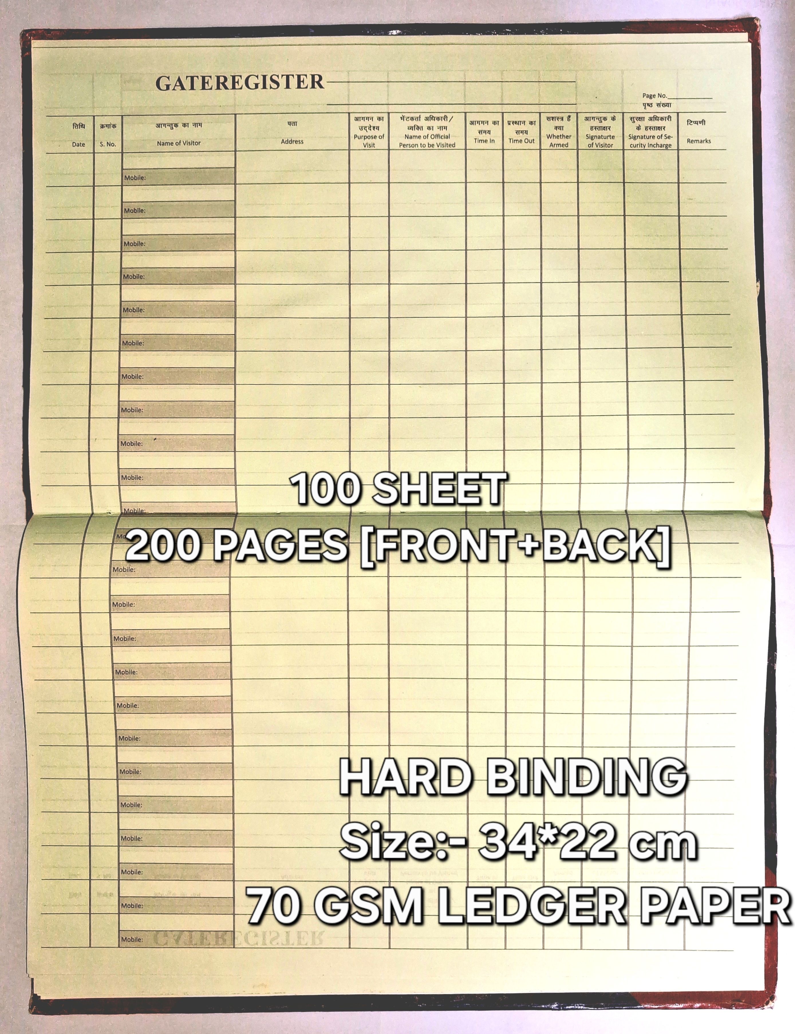 amrit Gate Register - 34cm X 20cm - (100 Sheet -200 Pages front + back) Gate Register - 34cm X 20cm - (100 Sheet -200 Pages front + back) 1-Part Gate Register-picture-0