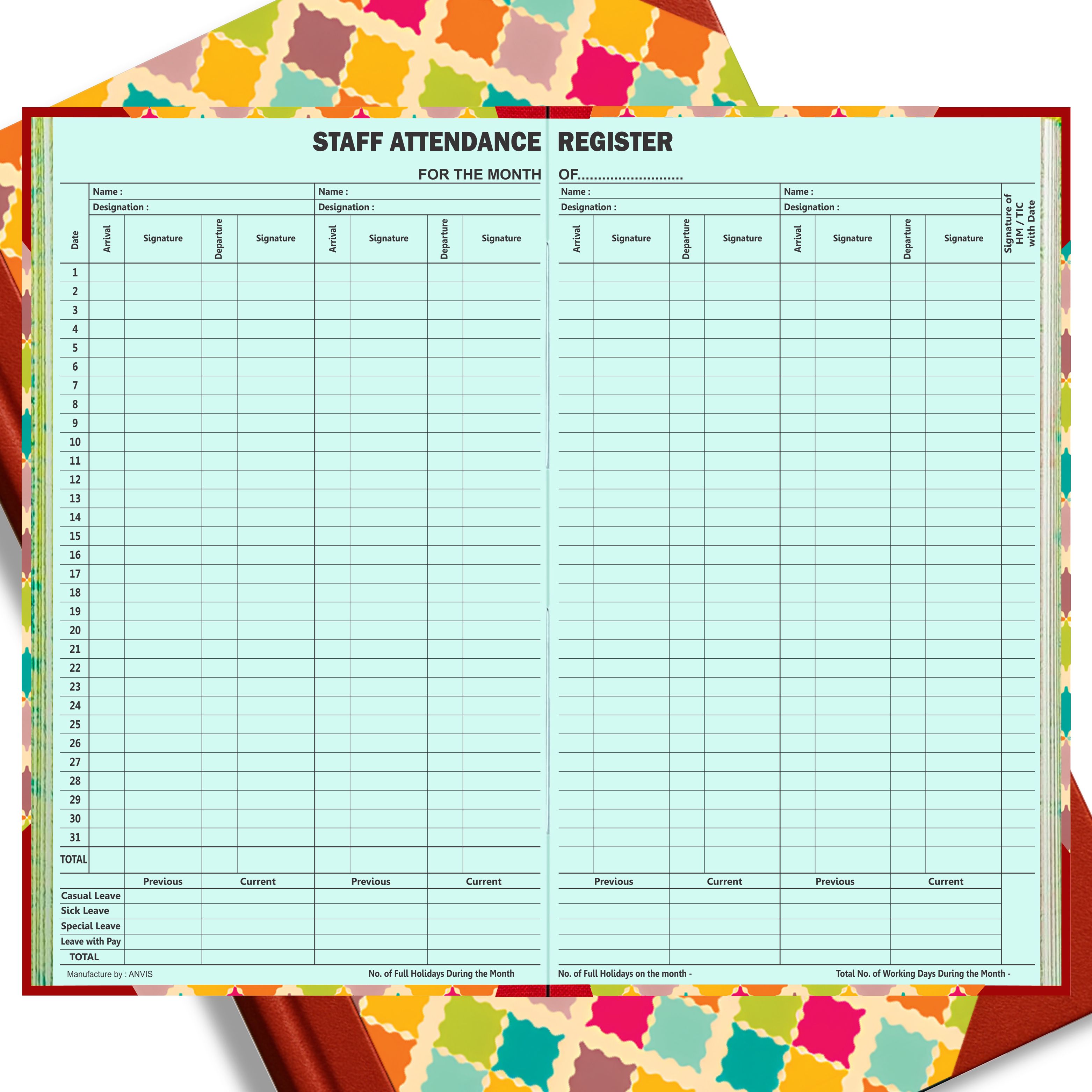 anvis Staff Attendence Register | Arrival, Departure Time | 50 Sheets | 100 Pages 1-Part Record Keeping Book-picture-27