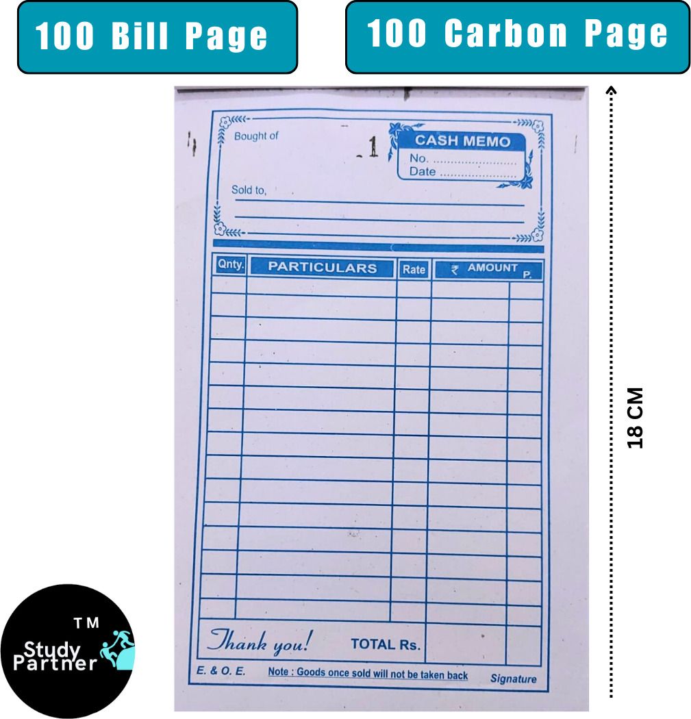 Cash Memo 100 +100 Pages ( 18X11 CM ) BILL BOOK WITH CARBON PAGE 100-Part with numbring