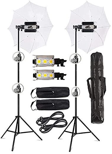 PICPRO PORTA LED Light Kit-Set of 2 High Intensity Low Power Consuming Soft Light LED White Reflector Umbrella