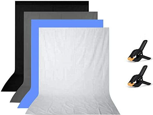 Hiffin 8x12 ft Gray,White,Black,Blue Screen, Backdrop Background with 2 Clip White, Black Reflector Umbrella