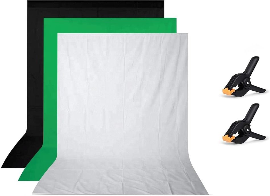 Hiffin 8x12 ft White|Green|Black Screen, Photography Backdrop Background with 2 Clip White, Black Reflector Umbrella