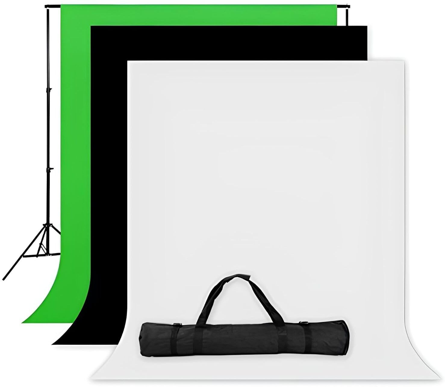 Hiffin 8x12FT Green | White | Black Screen with 9x12FT Stand & Carry Bag Black Reflector Umbrella