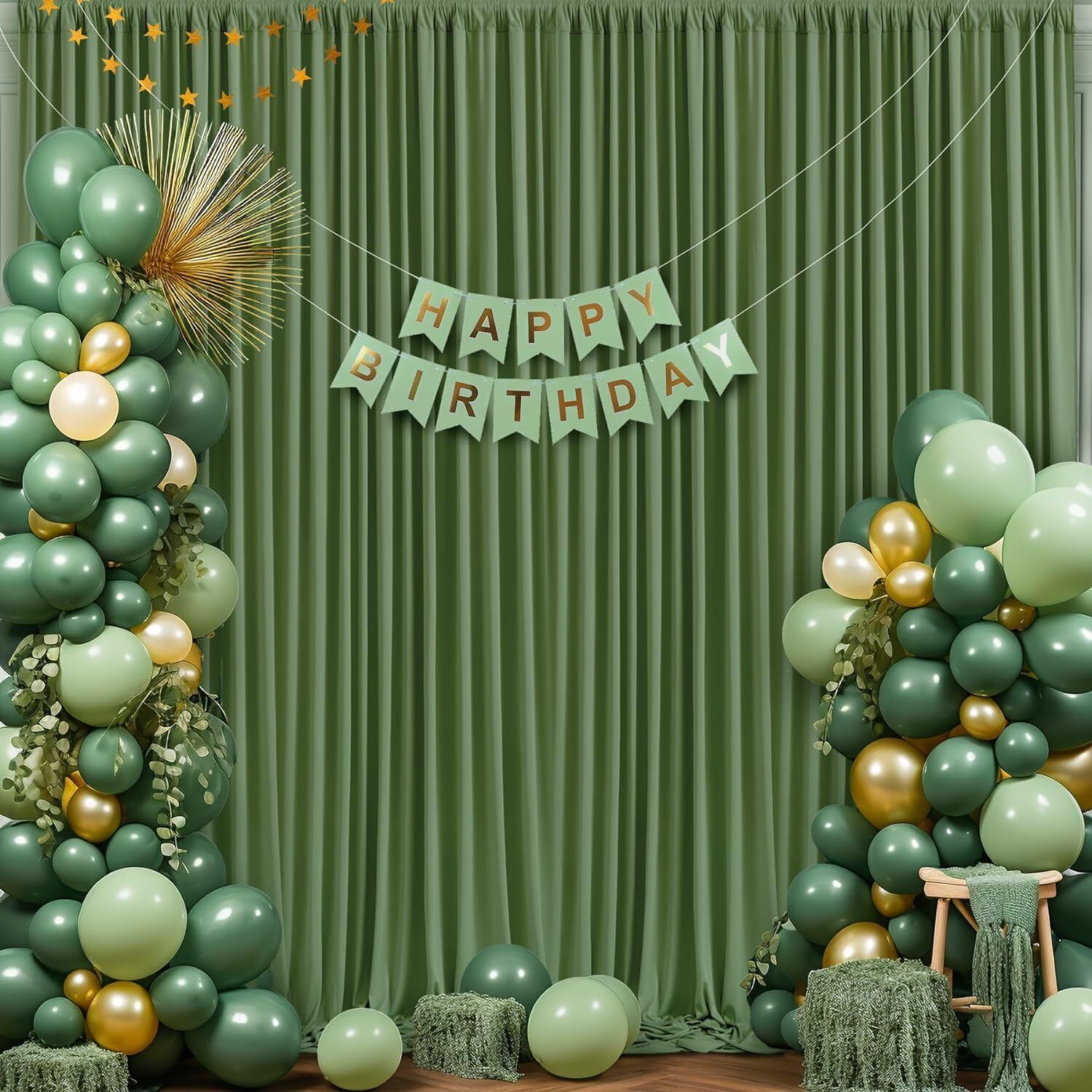 Vistook 20x12FT Wrinkle Free Decoration Backdrop Dark Olive Green Curtain 5x12 (4 Panel) Reflector-picture-28