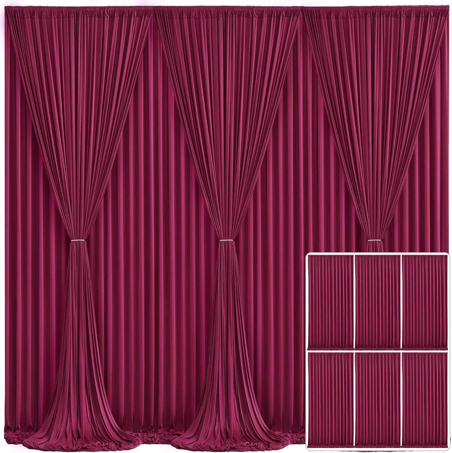 Vistook 30x10FT Wrinkle Free Decoration Backdrop Maroon Curtain Drapes 5x10 (6 Panels) Reflector-picture-48