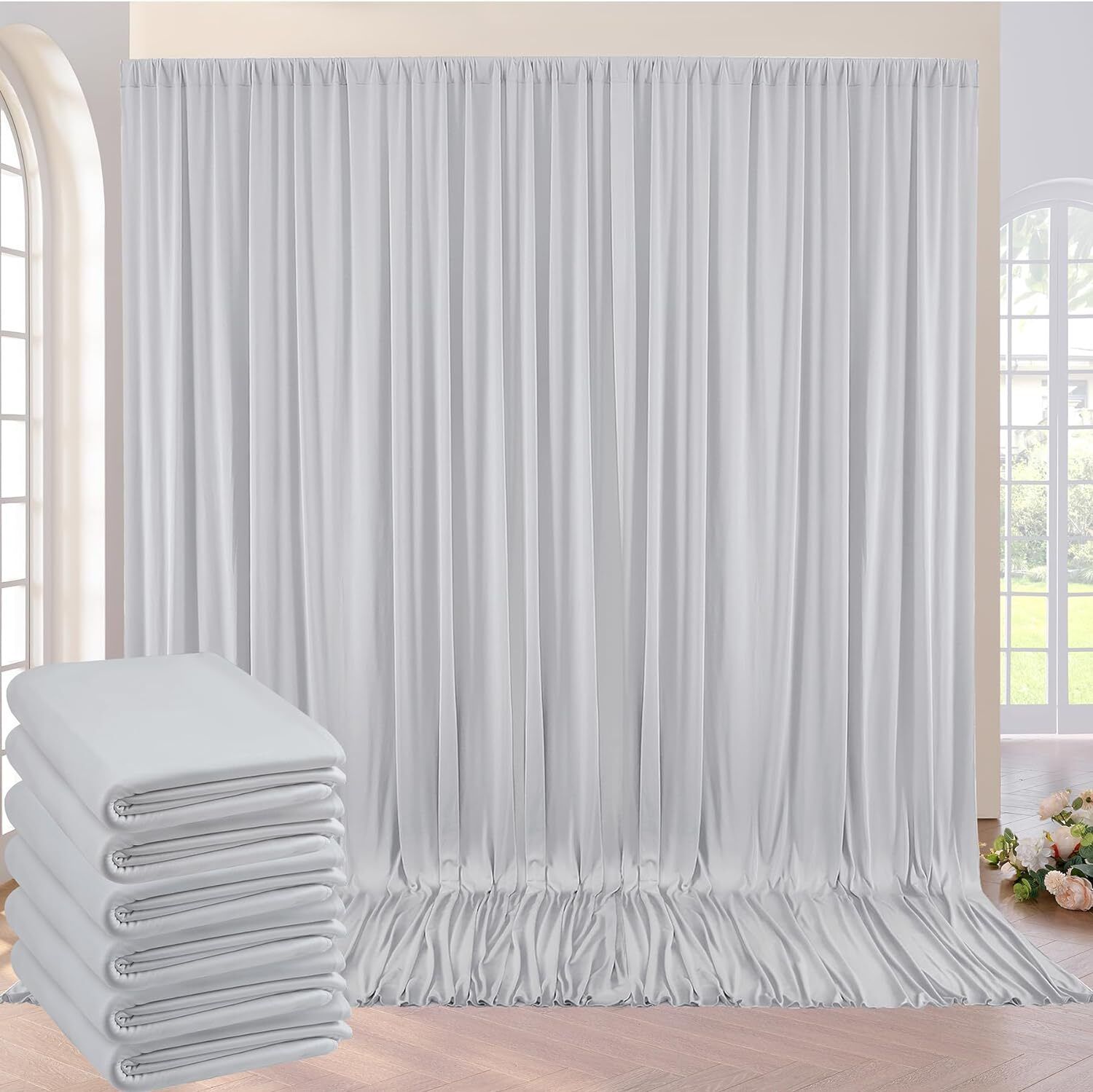Vistook 20x10FT Wrinkle Free Decoration Backdrop Grey Curtain 5x10 (4 Panels) Reflector-picture-15