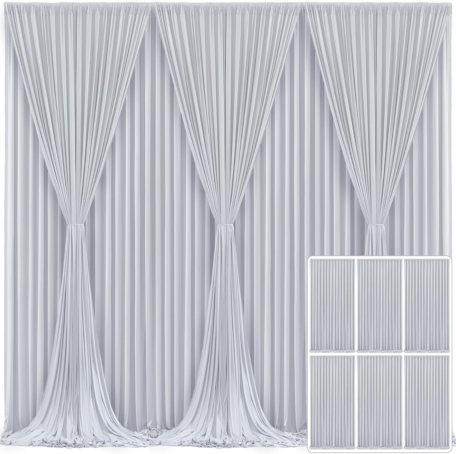 Vistook 30x12FT Wrinkle Free Decoration Backdrop Grey Curtain 5x12 (6 Panels) Reflector-picture-47