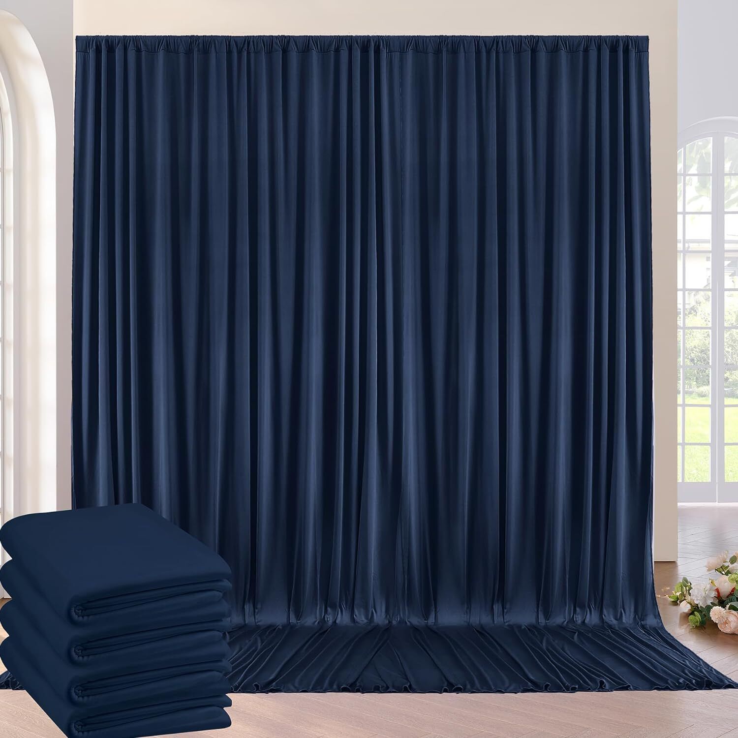 Vistook 20x10FT Wrinkle Free Decoration Backdrop Navy Blue Curtain 5x10 (4 Panels) Reflector-image-36