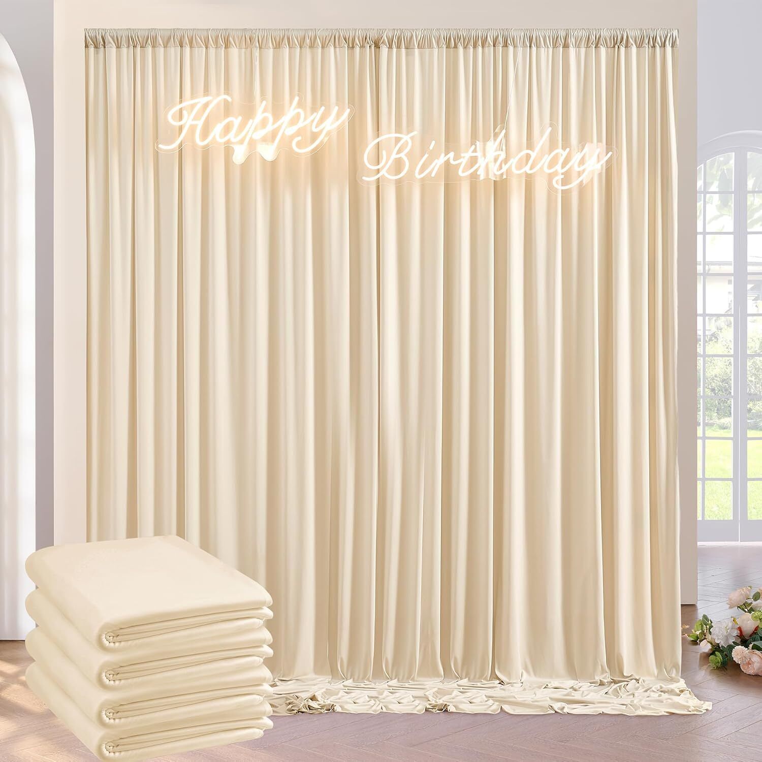 Stookin 16ft×08ft ,Baige No Wrinkle Polyester Photography Backdrop (4×8ft 4Pcs Panel) Reflector-image-32