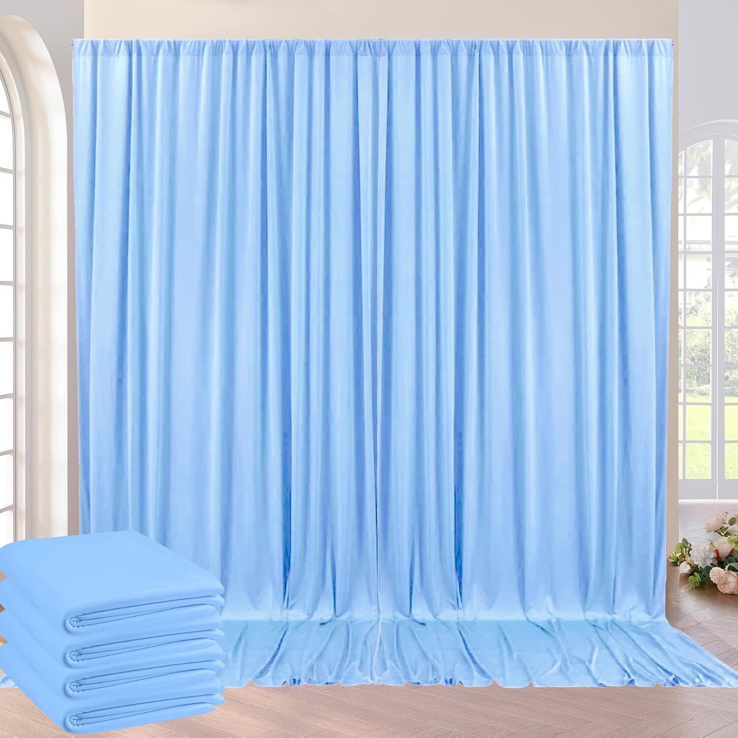 Cam cart 16×08ft,Sky Blue No Wrinkle Polyester Photography Backdrop (4×8ft 4Pcs Panel) Reflector-picture-30